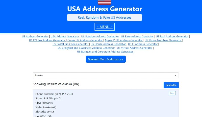 📢 Real US Address Generator - 生成随机的真实美国地址🏷️ #趣站 #国外虚拟身份生成工具👉🏻 