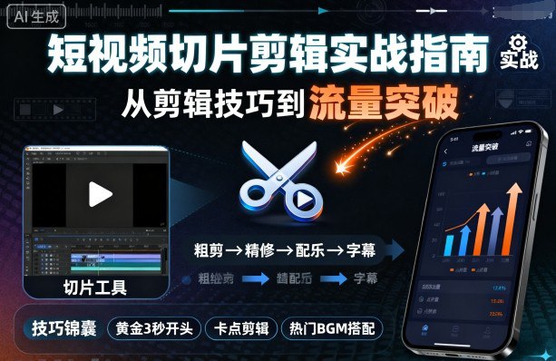 📢 短视频切片剪辑实战指南，从剪辑技巧到流量突破🏷️ #教程👉🏻 