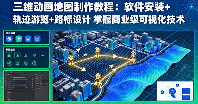 📢 三维动画地图制作教程：软件安装+轨迹游览+路标设计 掌握商业级可视化技术🏷️ #教程 | 软件👉🏻 