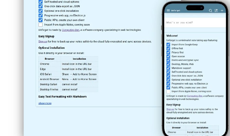 📢 Unforget – 开源的极简端到端加密笔记应用程序🏷️ #趣站 #笔记工具👉🏻 