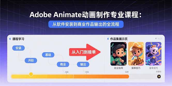 📢 Adobe Animate动画制作专业课程：从软件安装到商业作品输出的全流程🏷️ #教程 #动画制作👉🏻 