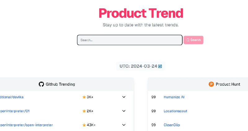 📢 Product Trend - 一个提供每日GitHub项目排名的网站🏷  #Github工具👉🏻 